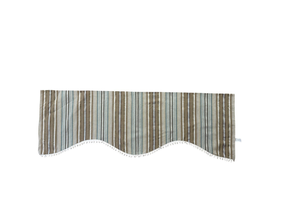 Vintage Set 12 Striped Valances Scalloped Fringe Trim Short Curtains Blue Brown